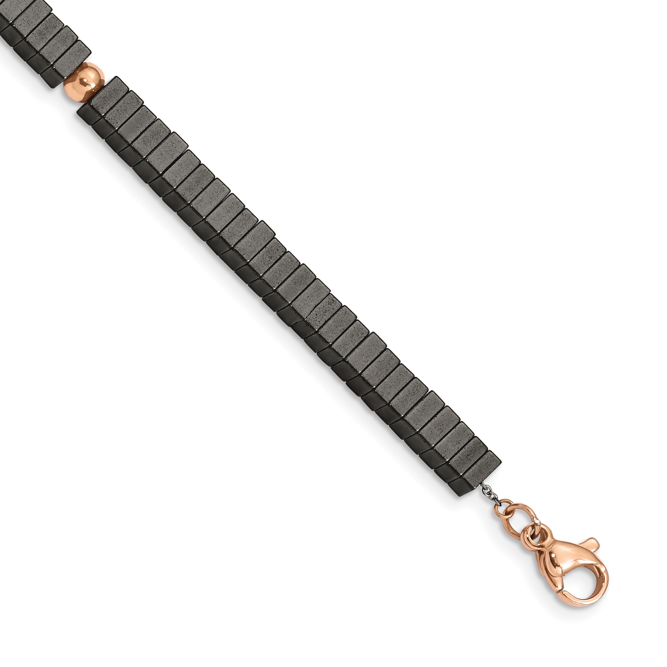 Hematite Bead Bracelet in Rose-Tone Stainless Steel