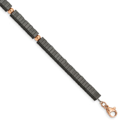 Chisel Stainless Steel Polished Rose IP-plated with Square Hematite Beads 7 inch Bracelet with 1.25 inch Extension
