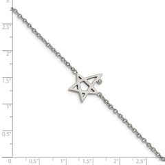 Stainless Steel Polished w/Crystal 7.5in w/1in ext. Star Bracelet