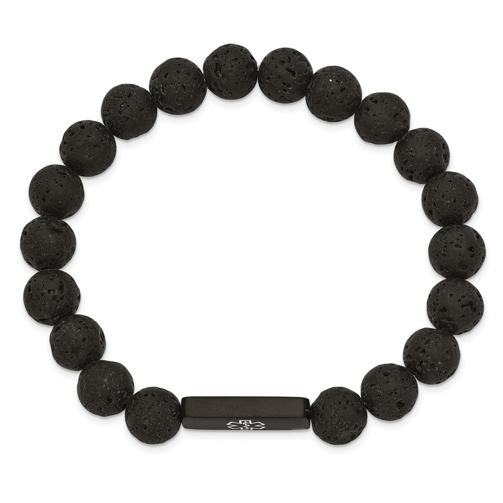 Medical ID Lava Stone Stretch Bracelet in Stainless Steel