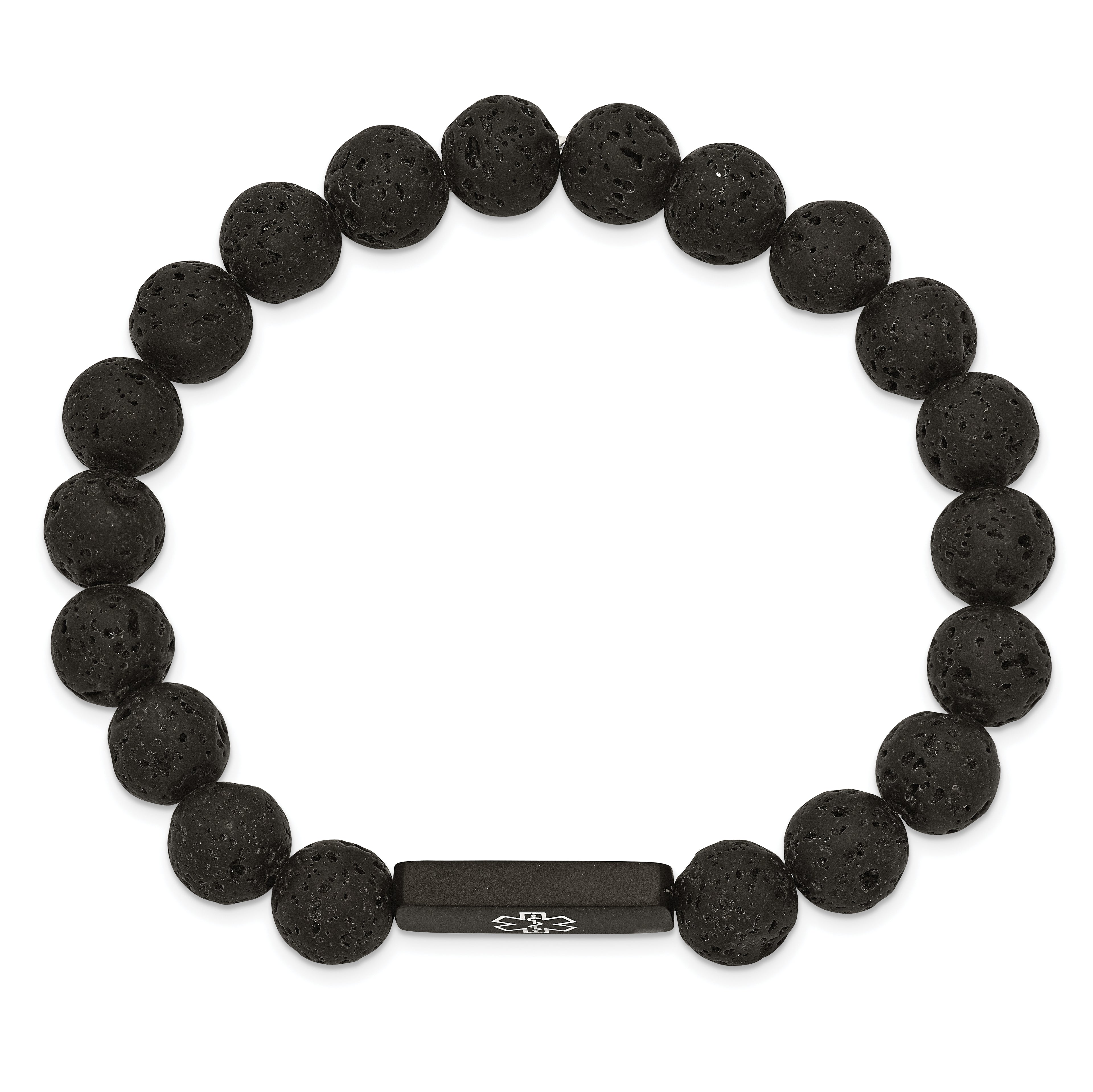 Medical ID Lava Stone Stretch Bracelet in Stainless Steel