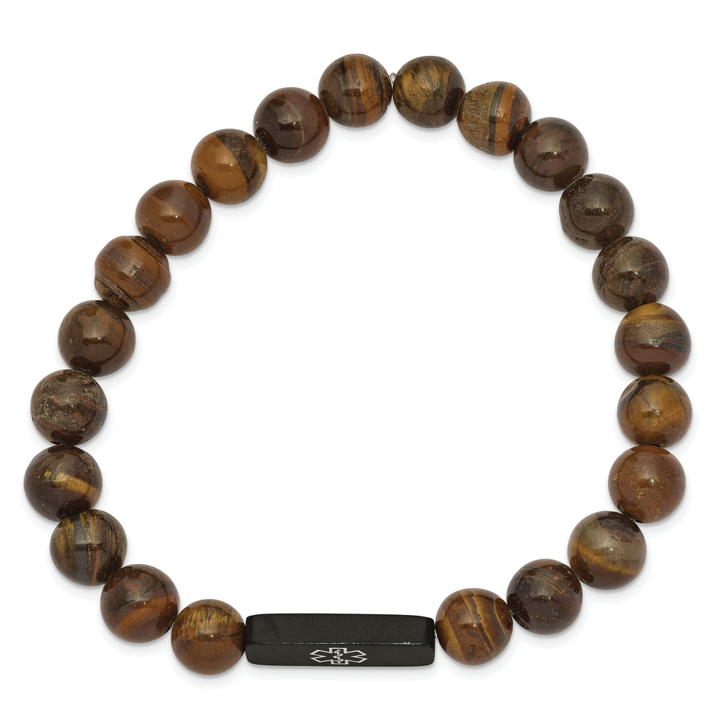 Tiger's Eye Medical ID Stretch Bracelet in Stainless Steel