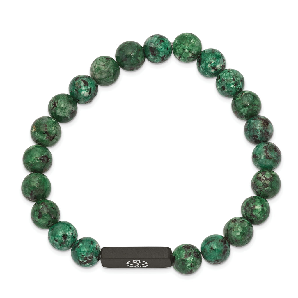 Medical ID Beaded Stretch Bracelet in Black Stainless Steel