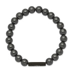 Hematite Medical ID Stretch Bracelet in Stainless Steel