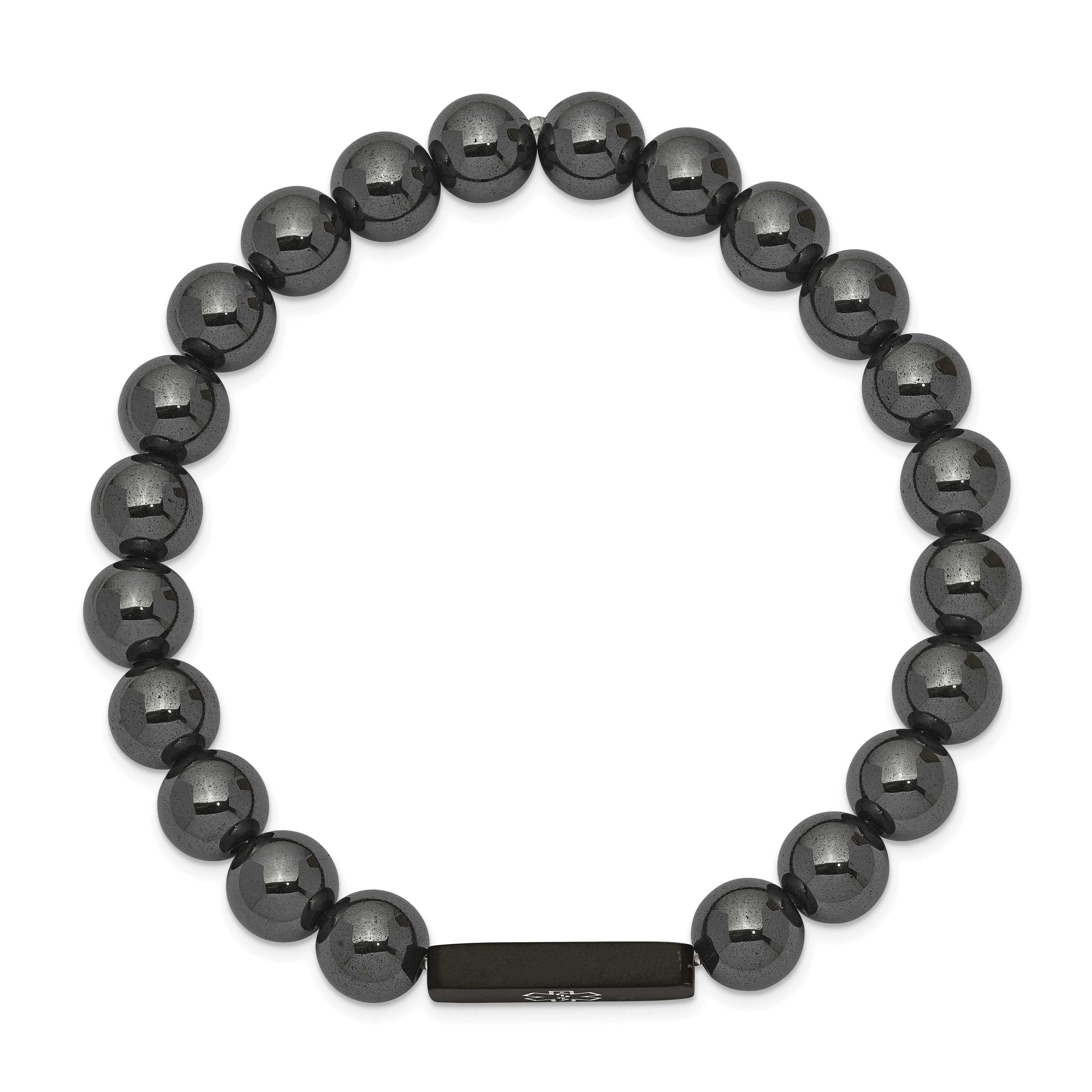 Hematite Medical ID Stretch Bracelet in Stainless Steel