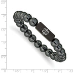 Hematite Medical ID Stretch Bracelet in Stainless Steel