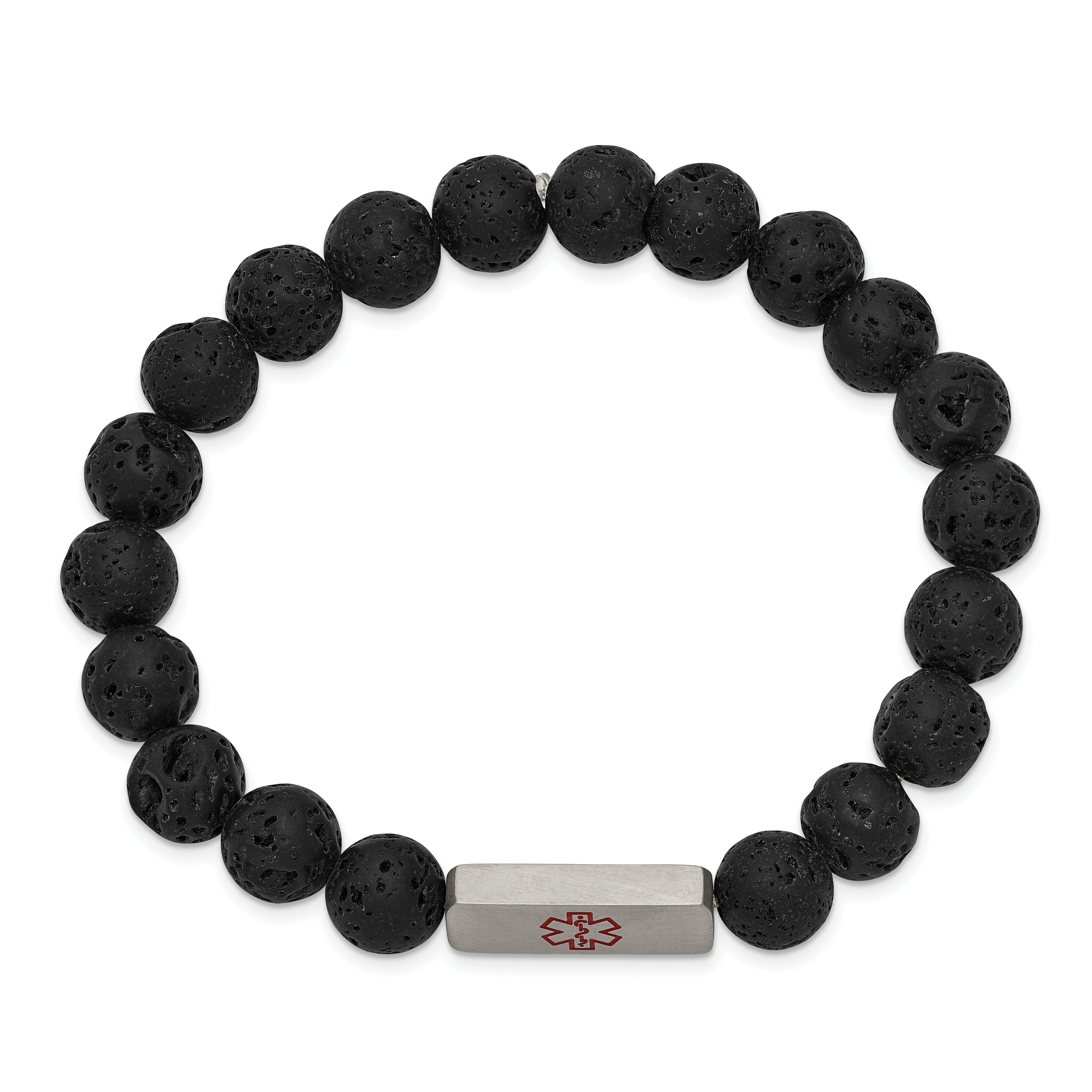 Medical ID Lava Stone Stretch Bracelet in Stainless Steel