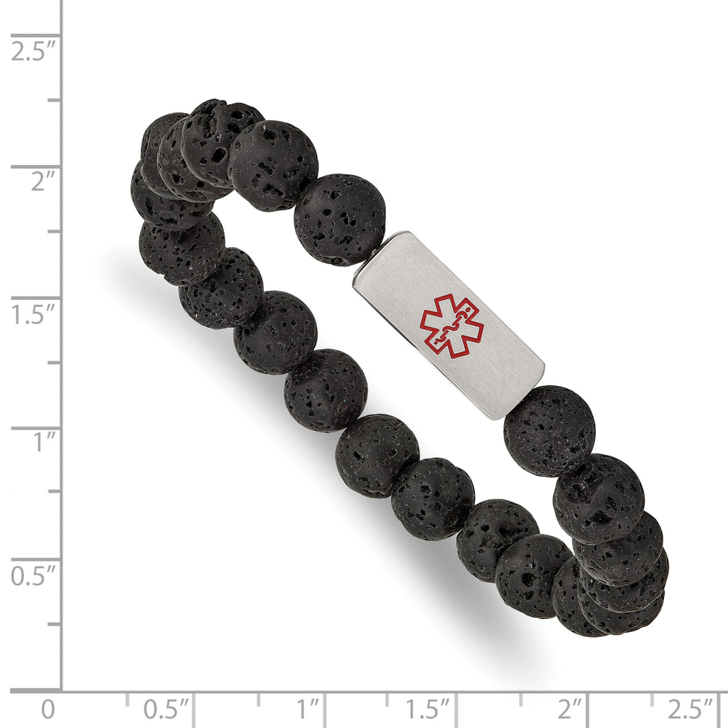Medical ID Lava Stone Stretch Bracelet in Stainless Steel