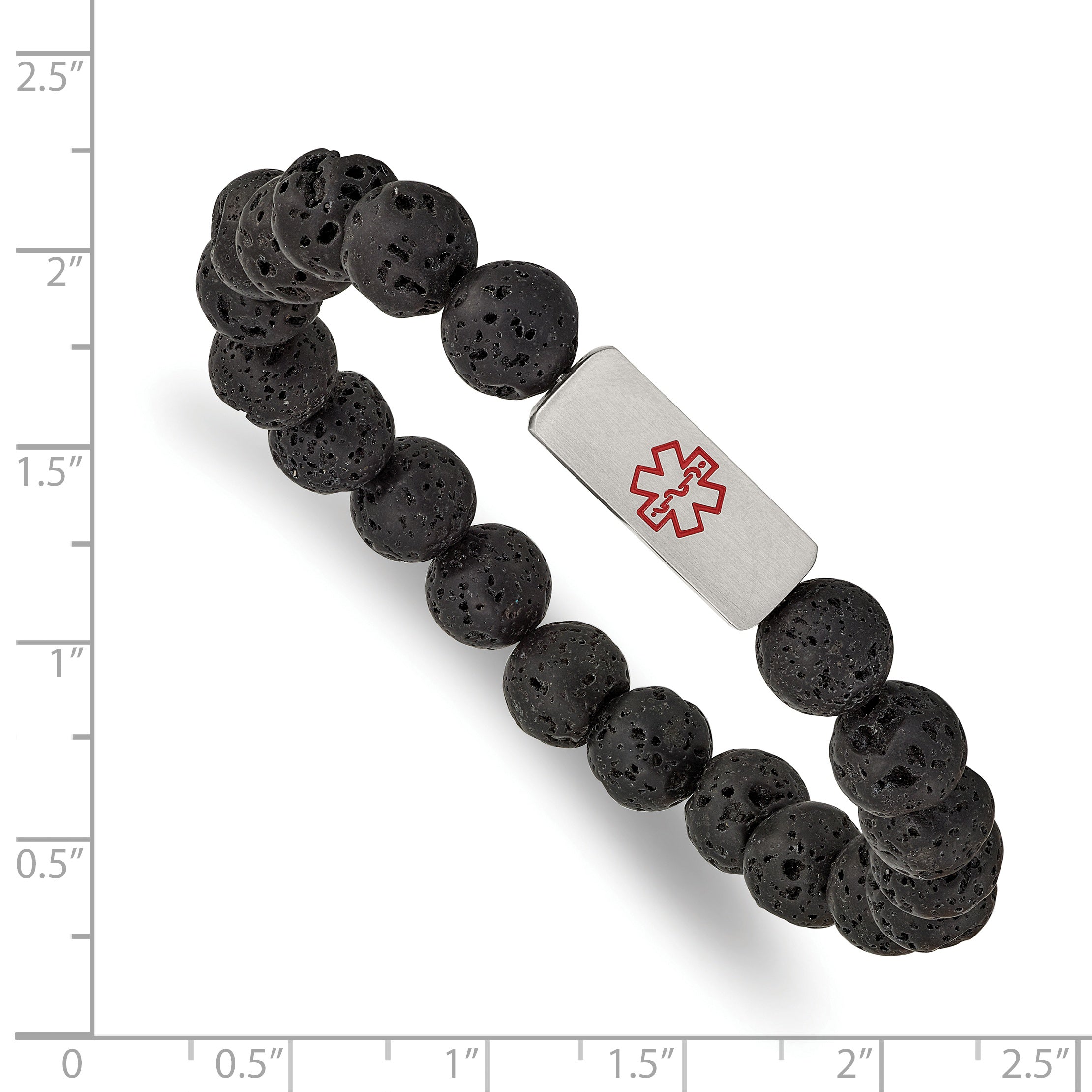 Medical ID Lava Stone Stretch Bracelet in Stainless Steel