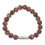 Medical ID Stretch Bracelet in Stainless Steel with Rhodochrosite