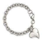 CZ Heart Charm Link Bracelet in Stainless Steel