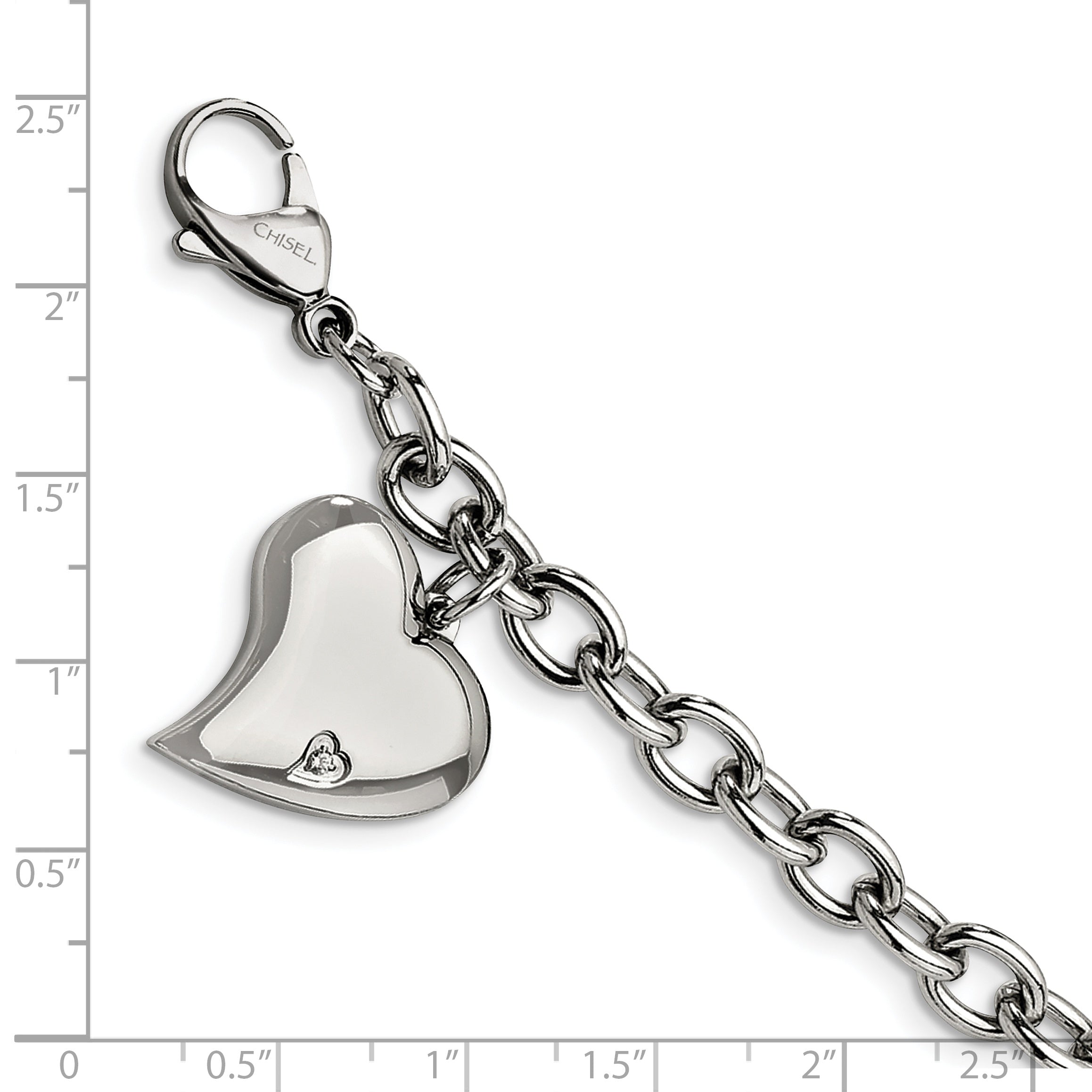 CZ Heart Charm Link Bracelet in Stainless Steel