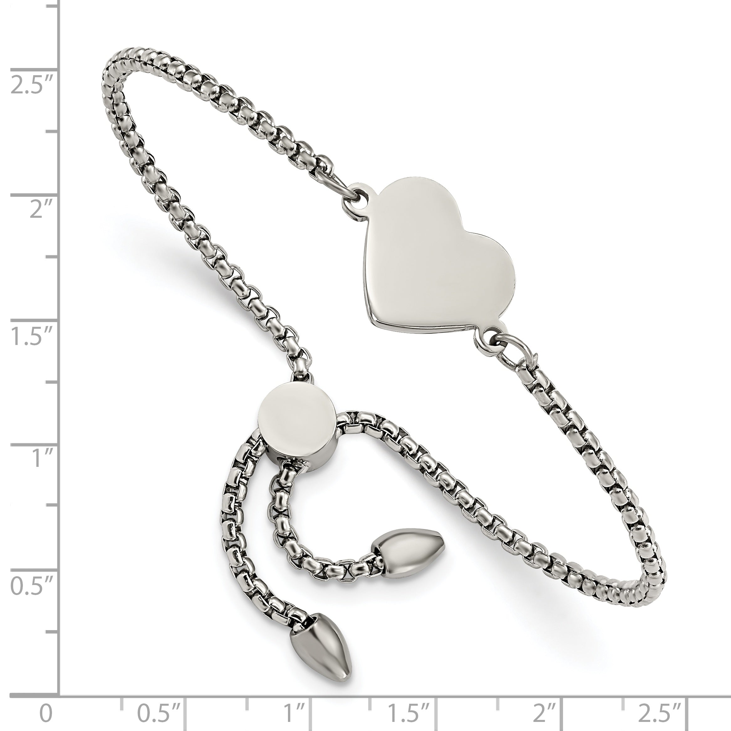 Chisel Stainless Steel Polished Heart Adjustable Bracelet