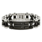 Chisel Stainless Steel Polished Black IP-plated 9 inch Cross ID Bracelet