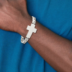 Chisel Stainless Steel Polished Cross 8 inch Link Bracelet