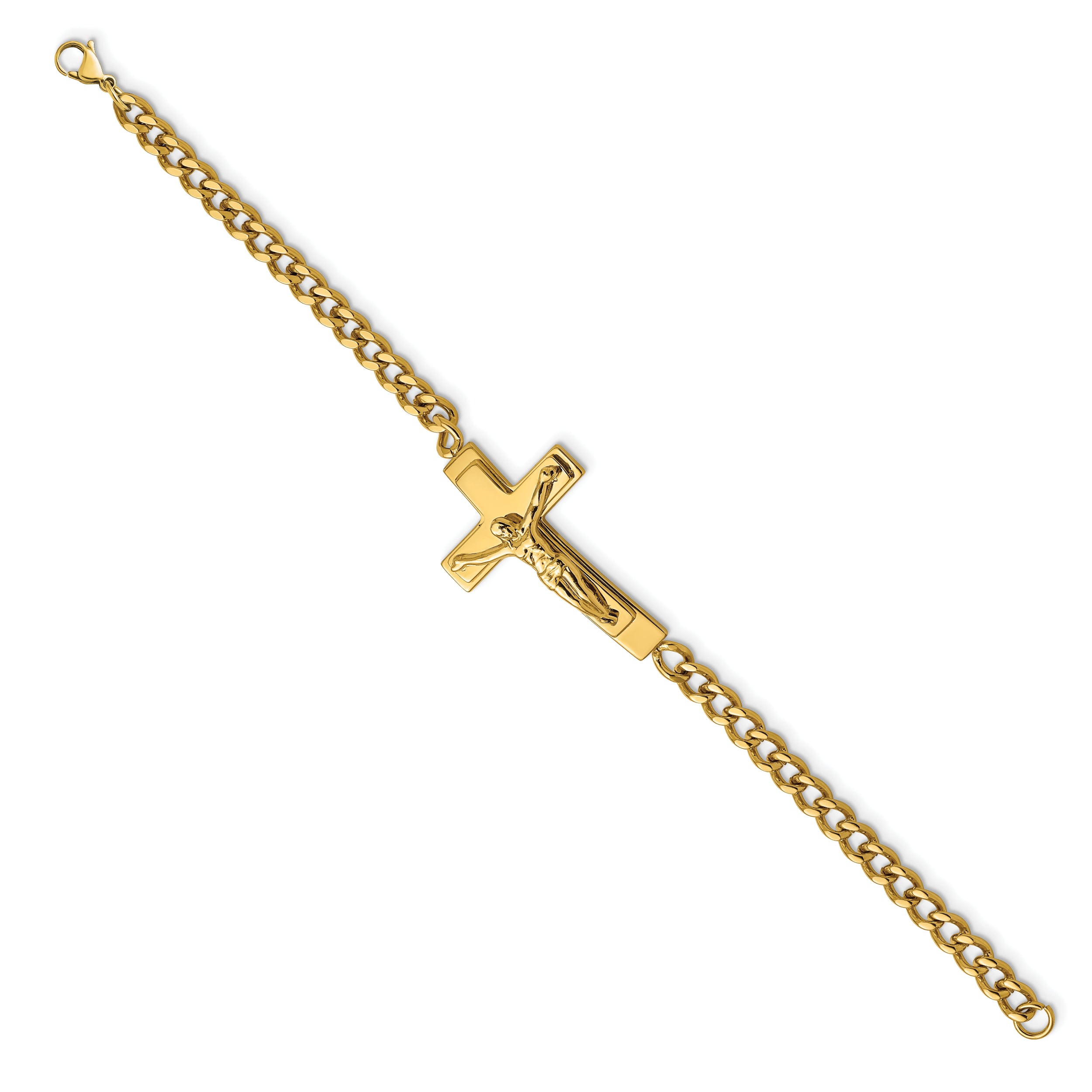 Chisel Stainless Steel Polished Yellow IP-plated Crucifix 8.5 inch Bracelet