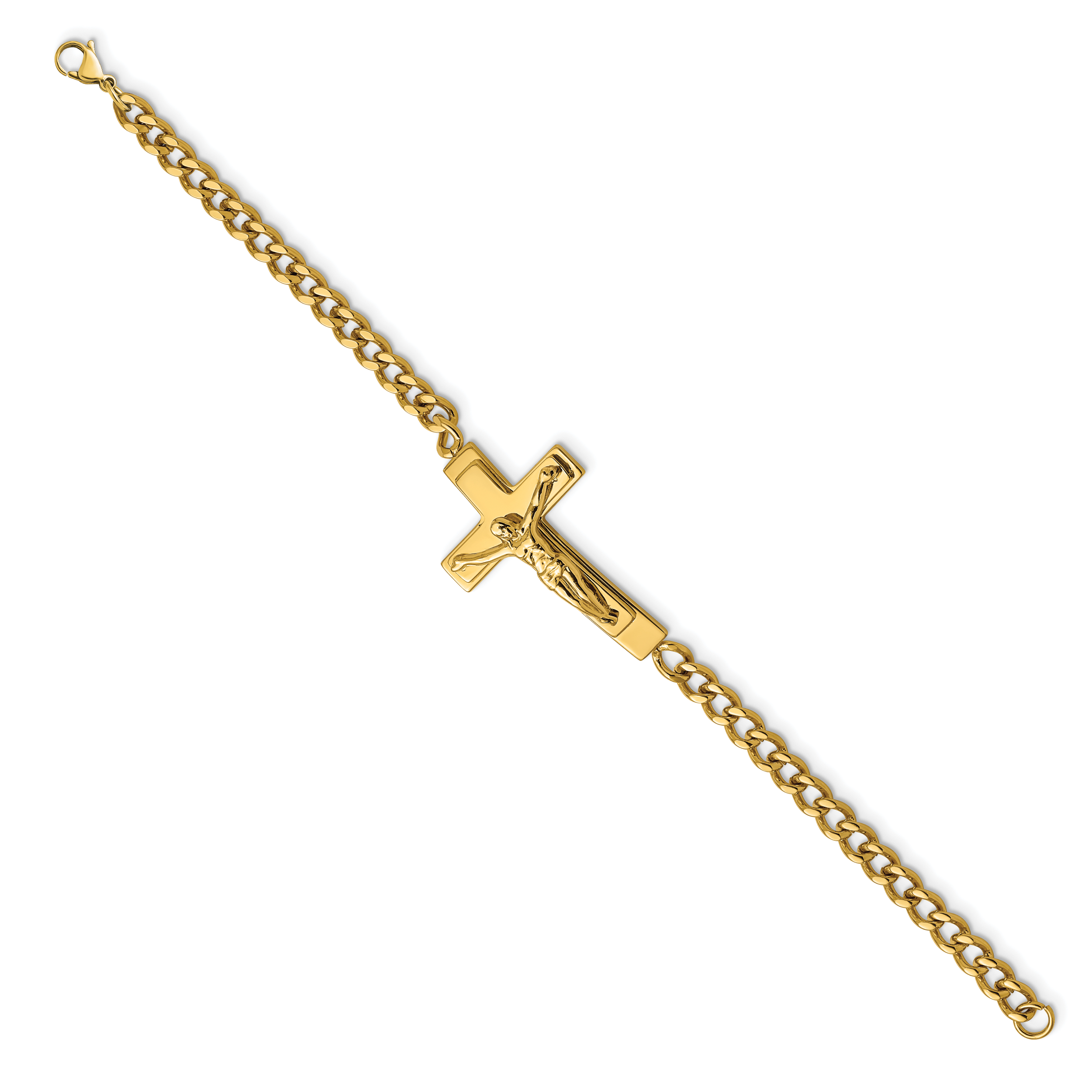 Chisel Stainless Steel Polished Yellow IP-plated Crucifix 8.5 inch Bracelet Secondary image