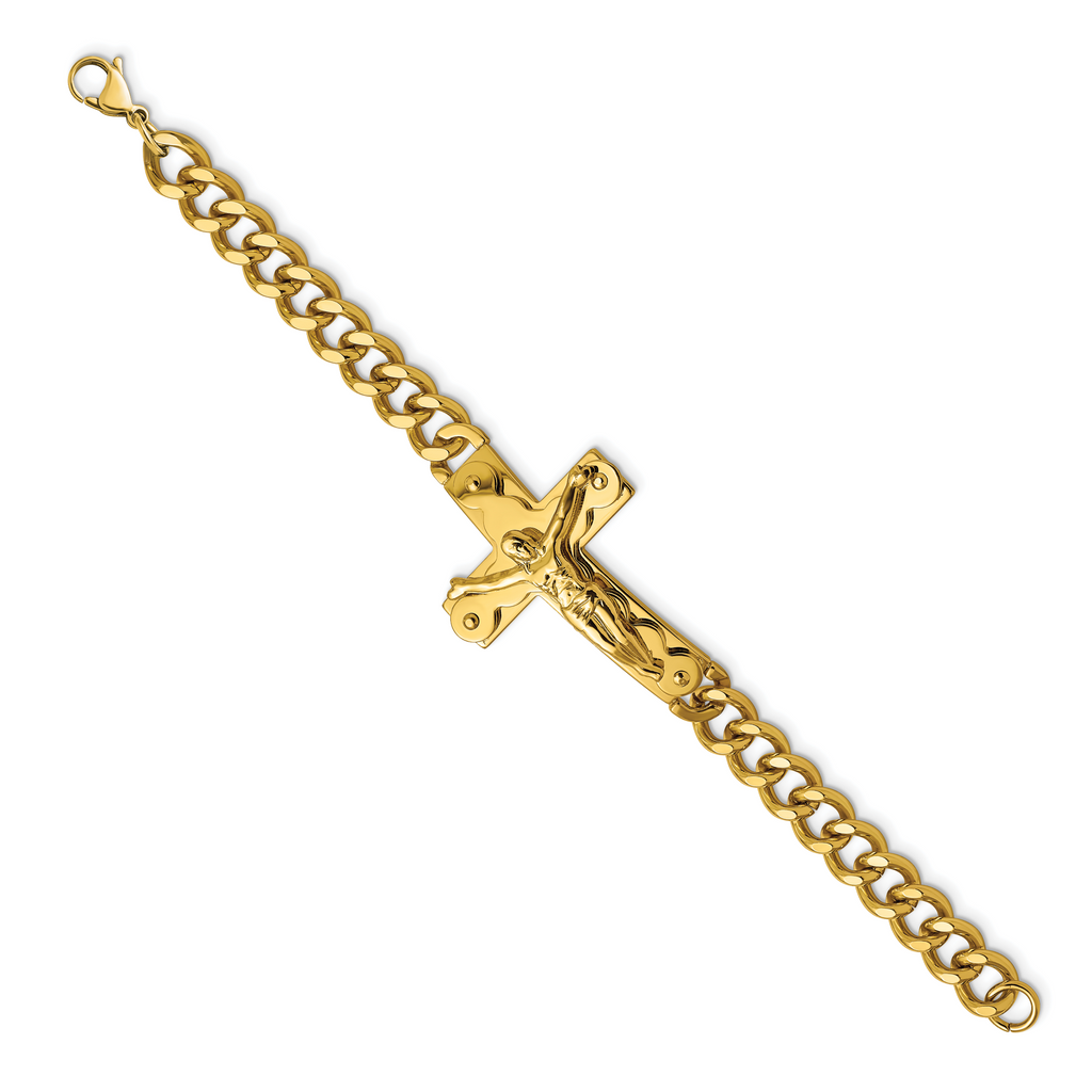 Crucifix Bracelet in Stainless Steel with Yellow IP Plating