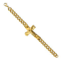 Chisel Stainless Steel Polished Yellow IP-plated Crucifix 8.25 inch Bracelet