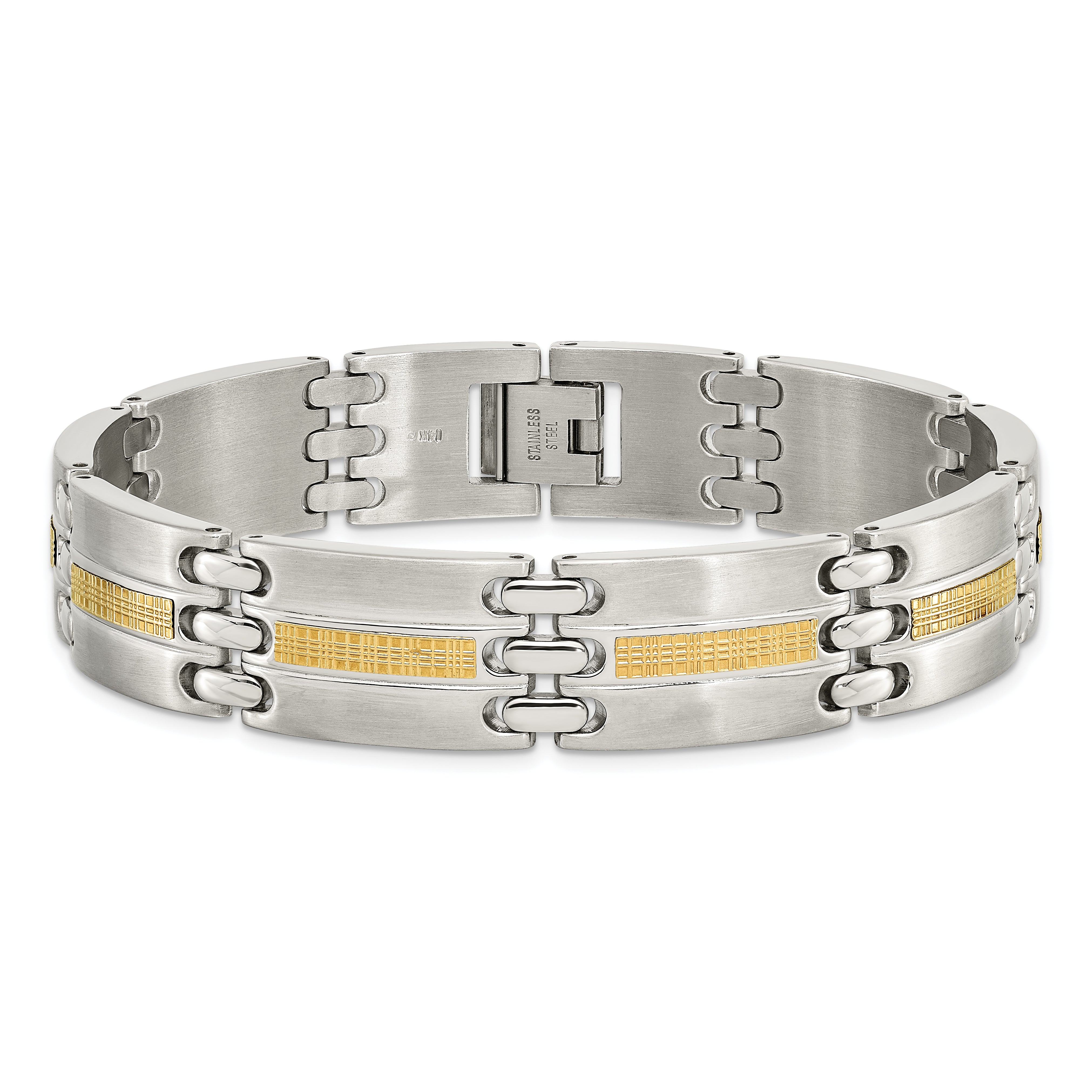Chisel Stainless Steel with 14k Gold Accent Brushed and Polished 8.5 inch Link Bracelet