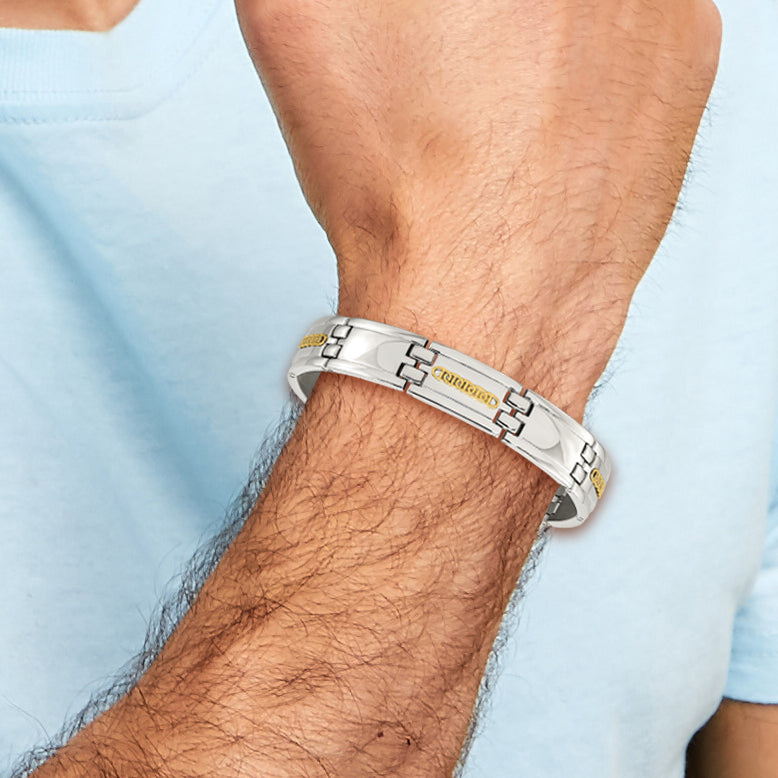 Chisel Stainless Steel with 14k Gold Accent Polished 8.75 inch Link Bracelet