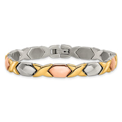 Stainless Steel Gold-tone & Rose-tone IP-plated Fancy X Bracelet