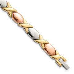 Stainless Steel Gold-tone & Rose-tone IP-plated Fancy X Bracelet