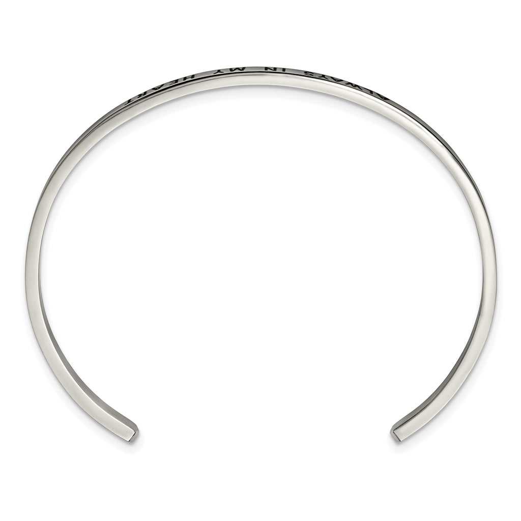 Chisel Stainless Steel Polished and Enameled with Crystal ALWAYS IN MY HEART 3mm Bangle