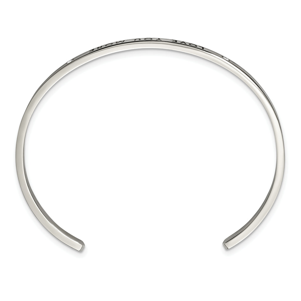 Chisel Stainless Steel Polished and Enameled with Crystal LOVE YOU MORE 3mm Cuff Bangle