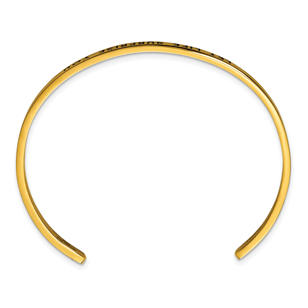 Chisel Stainless Steel Polished Yellow IP-plated and Enameled with Crystal LET LIFE SURPRISE YOU 3mm Cuff Bangle