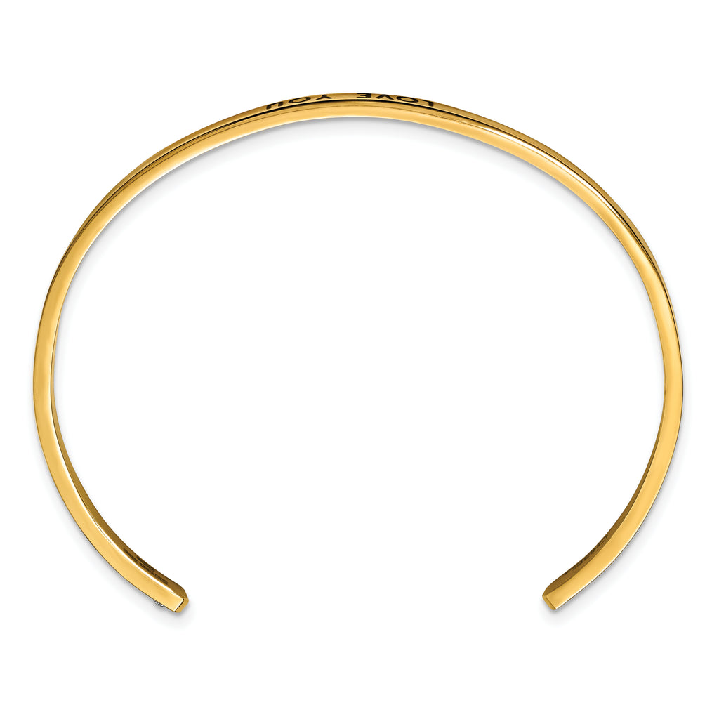 Chisel Stainless Steel Polished Rose IP-plated and Enameled with Crystal LOVE YOU 3mm Cuff Bangle