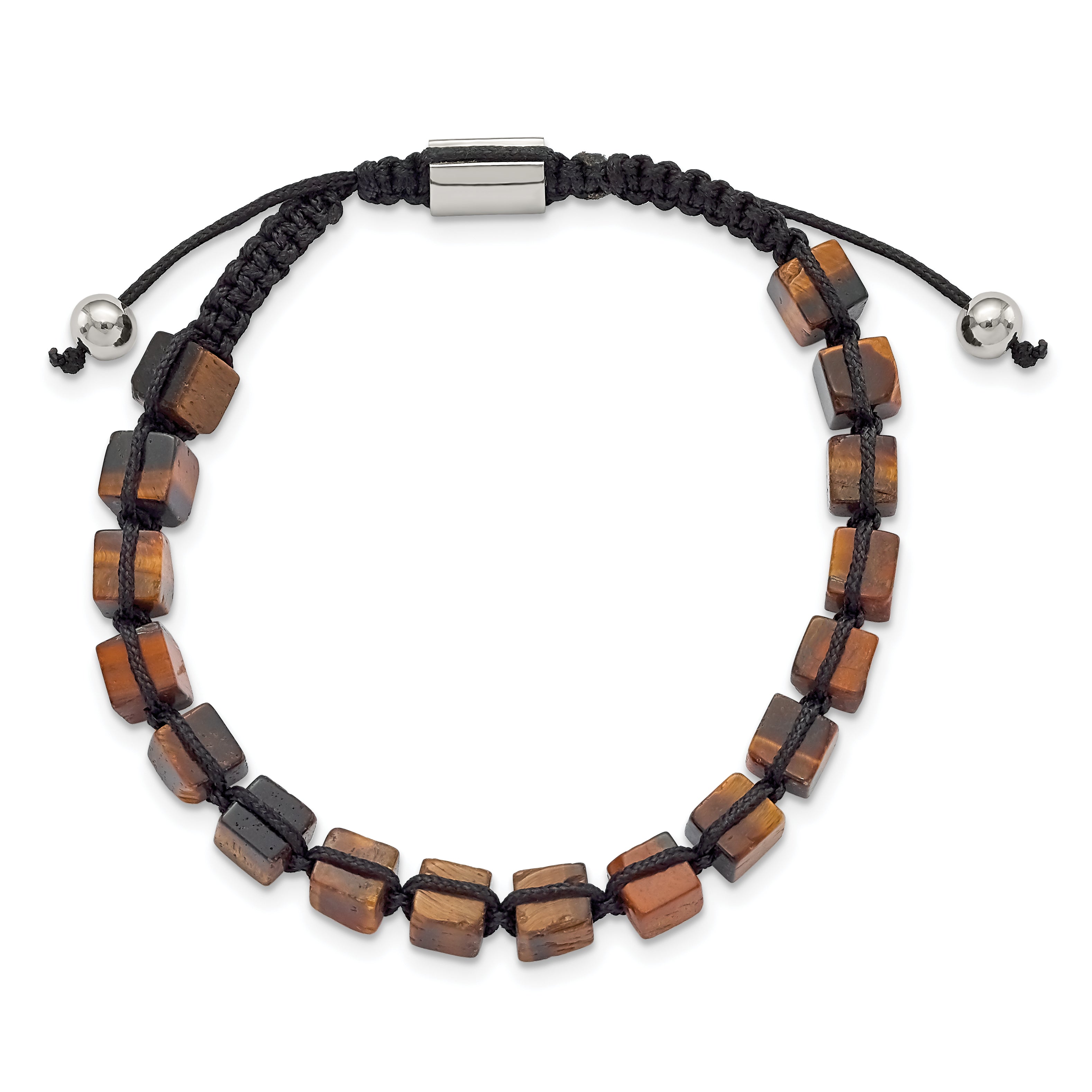 Chisel Stainless Steel Polished with Tiger's Eye Black Macrame Adjustable Bracelet
