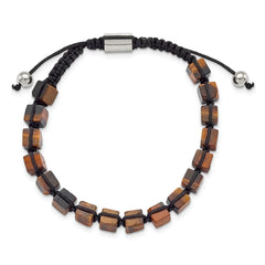 Chisel Stainless Steel Polished with Tiger's Eye Black Macrame Adjustable Bracelet