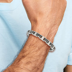 Chisel Stainless Steel Brushed and Polished with Black Rubber 7.75 inch Link Bracelet with .5 inch Extension
