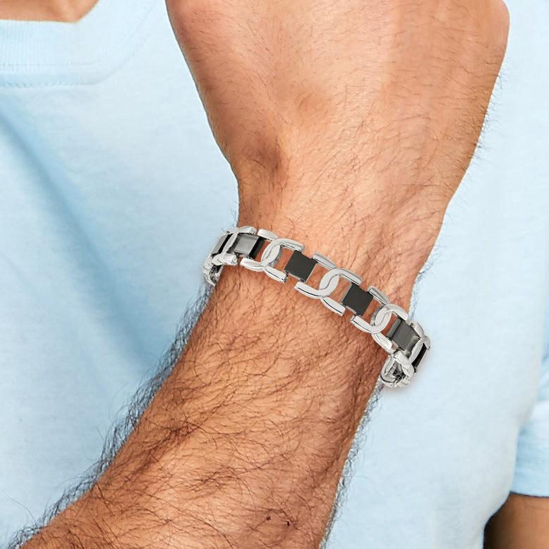 Chisel Stainless Steel Polished Black IP-plated 8 inch Fancy Link Bracelet