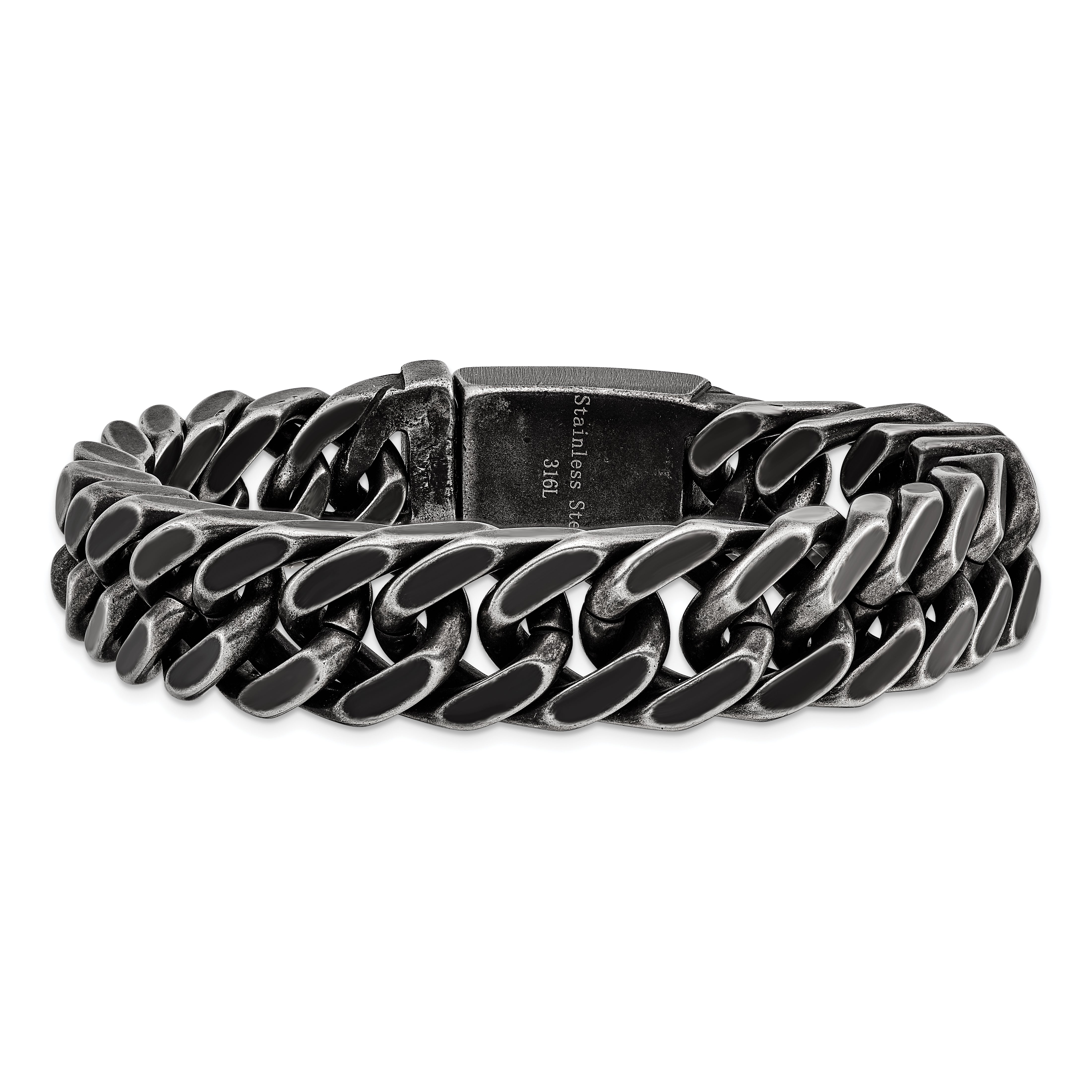 Chisel Stainless Steel Antiqued and Brushed 15mm 8.5 inch Curb Bracelet