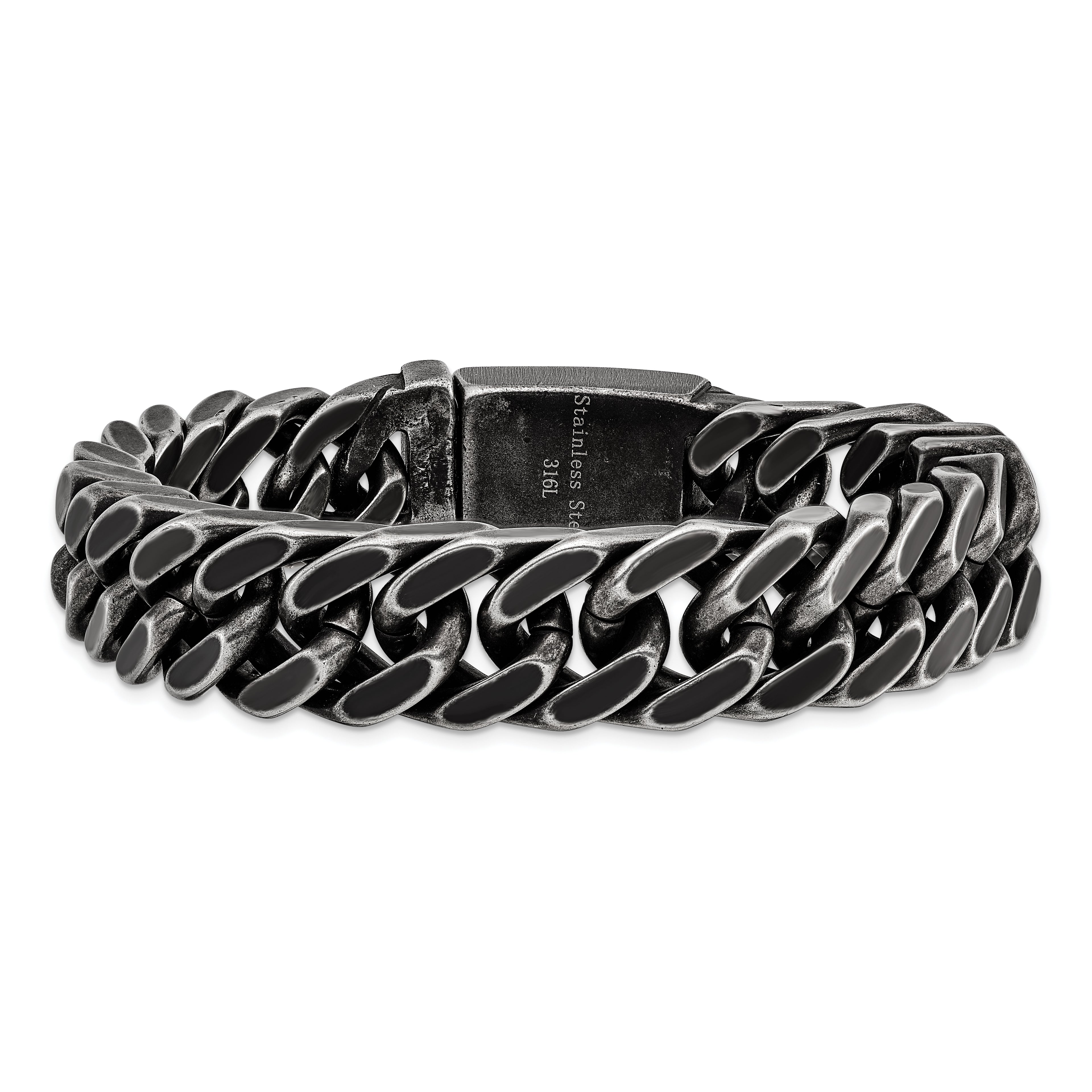 Chisel Stainless Steel Antiqued and Brushed 15mm 8.5 inch Curb Bracelet