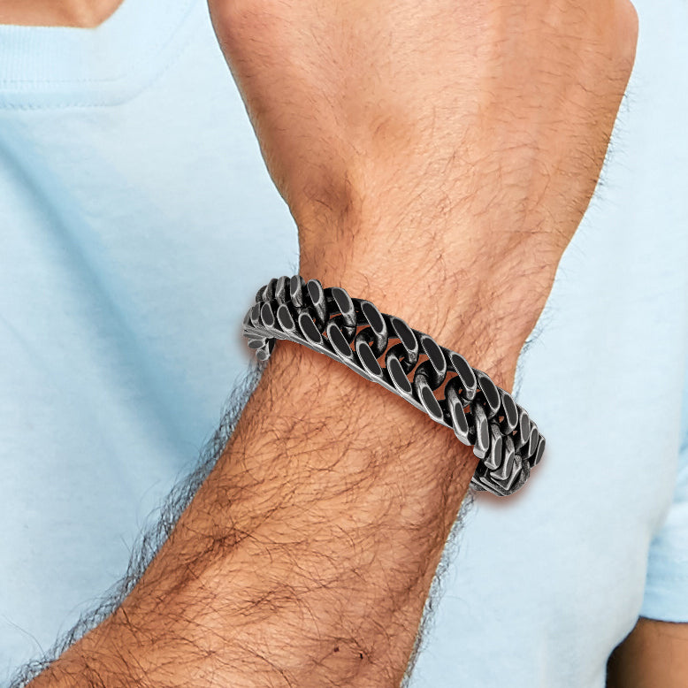 Chisel Stainless Steel Antiqued and Brushed 15mm 8.5 inch Curb Bracelet