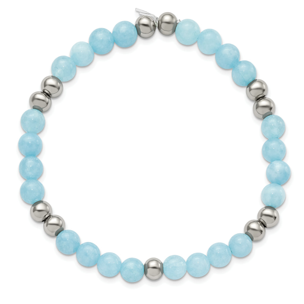 Chisel Stainless Steel Polished 6mm Blue Quartz Beaded Stretch Bracelet