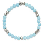 Chisel Stainless Steel Polished 6mm Blue Quartz Beaded Stretch Bracelet