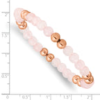 Chisel Stainless Steel Polished Rose IP-plated 6mm Pink Quartz Beaded Stretch Bracelet