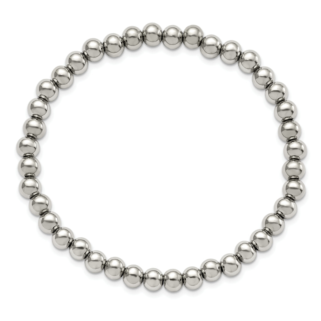 Chisel Stainless Steel Polished 6mm Beaded Stretch Bracelet