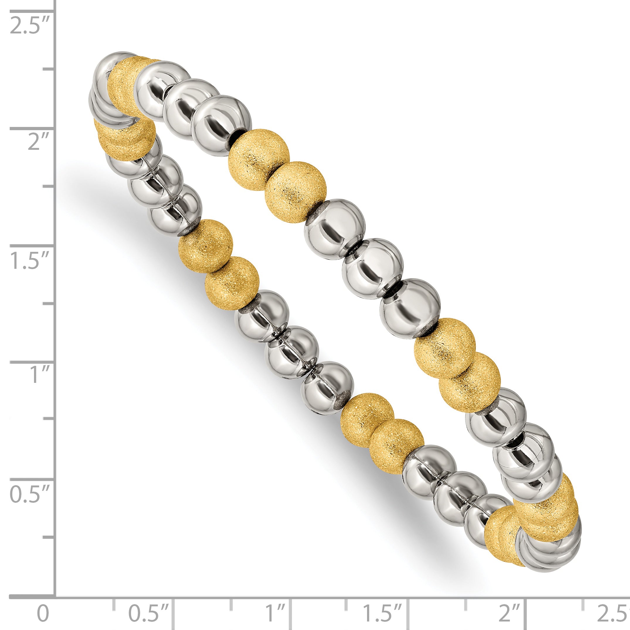 Chisel Stainless Steel Polished Yellow IP-plated Sandblasted 6mm Beaded Stretch Bracelet - 7.5