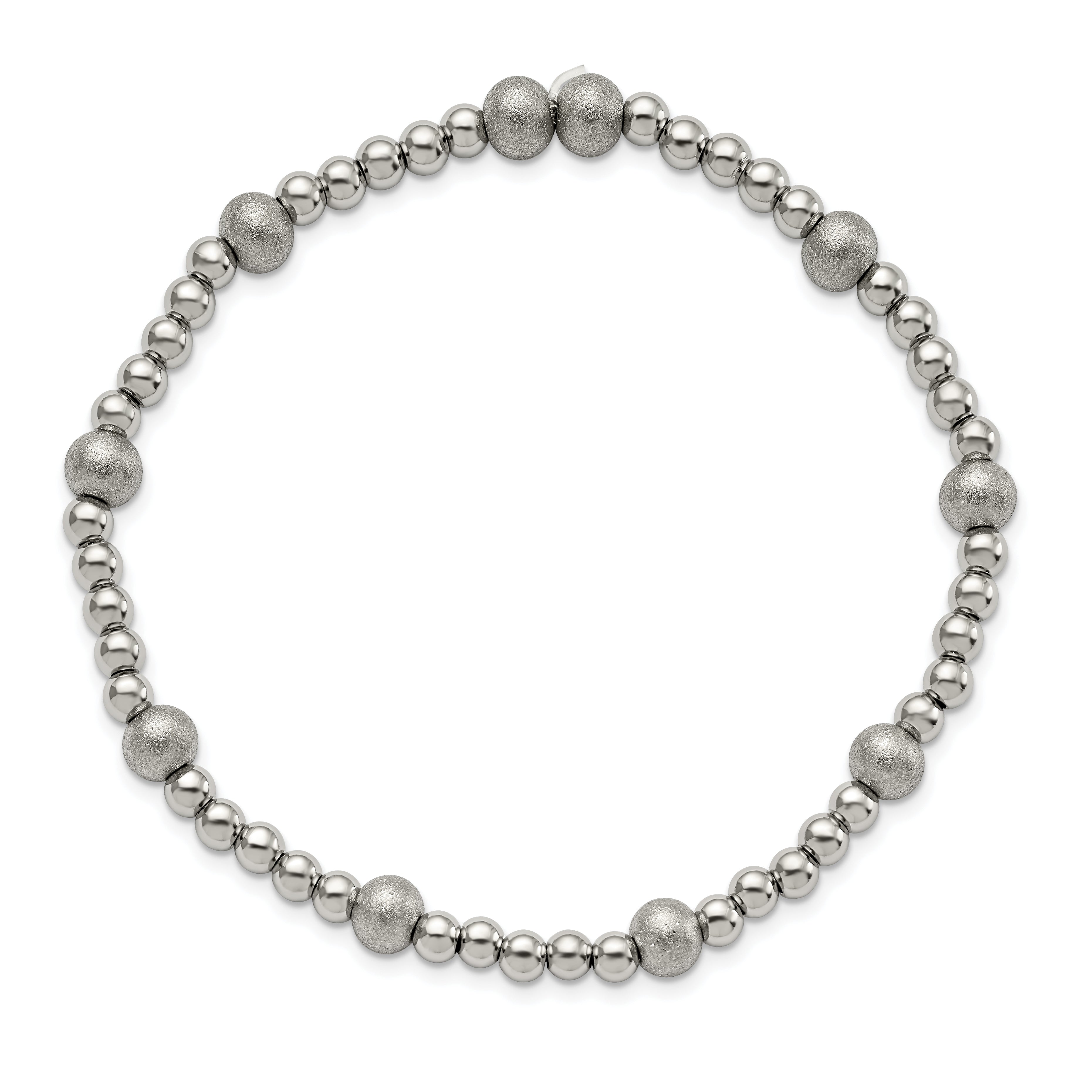 Chisel Stainless Steel Polished 4-6mm Sandblasted Beaded Stretch Bracelet - 7.25
