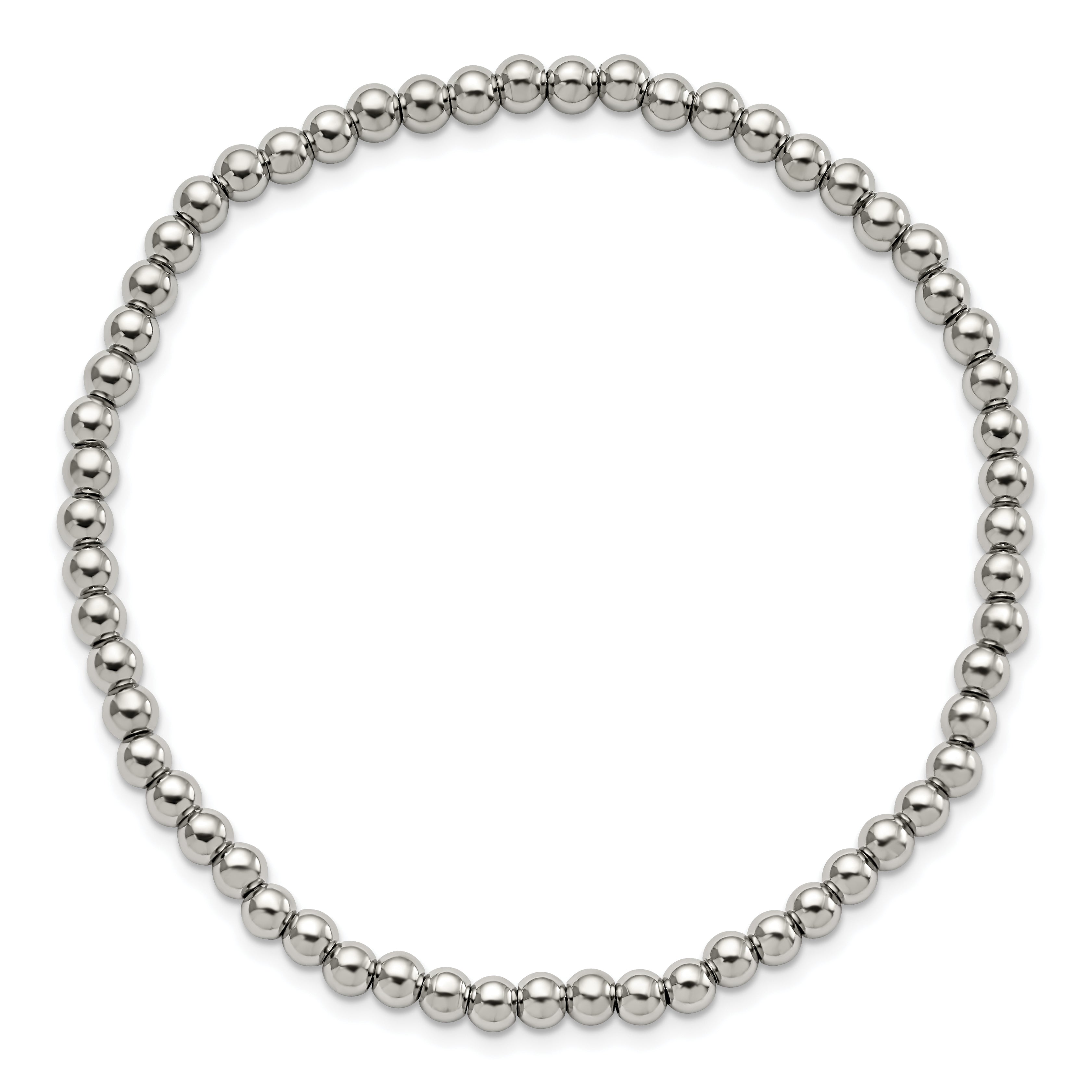 Chisel Stainless Steel Polished 4mm Beaded Stretch Bracelet - 7.25