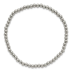 Chisel Stainless Steel Polished 4mm Beaded Stretch Bracelet - 7.25