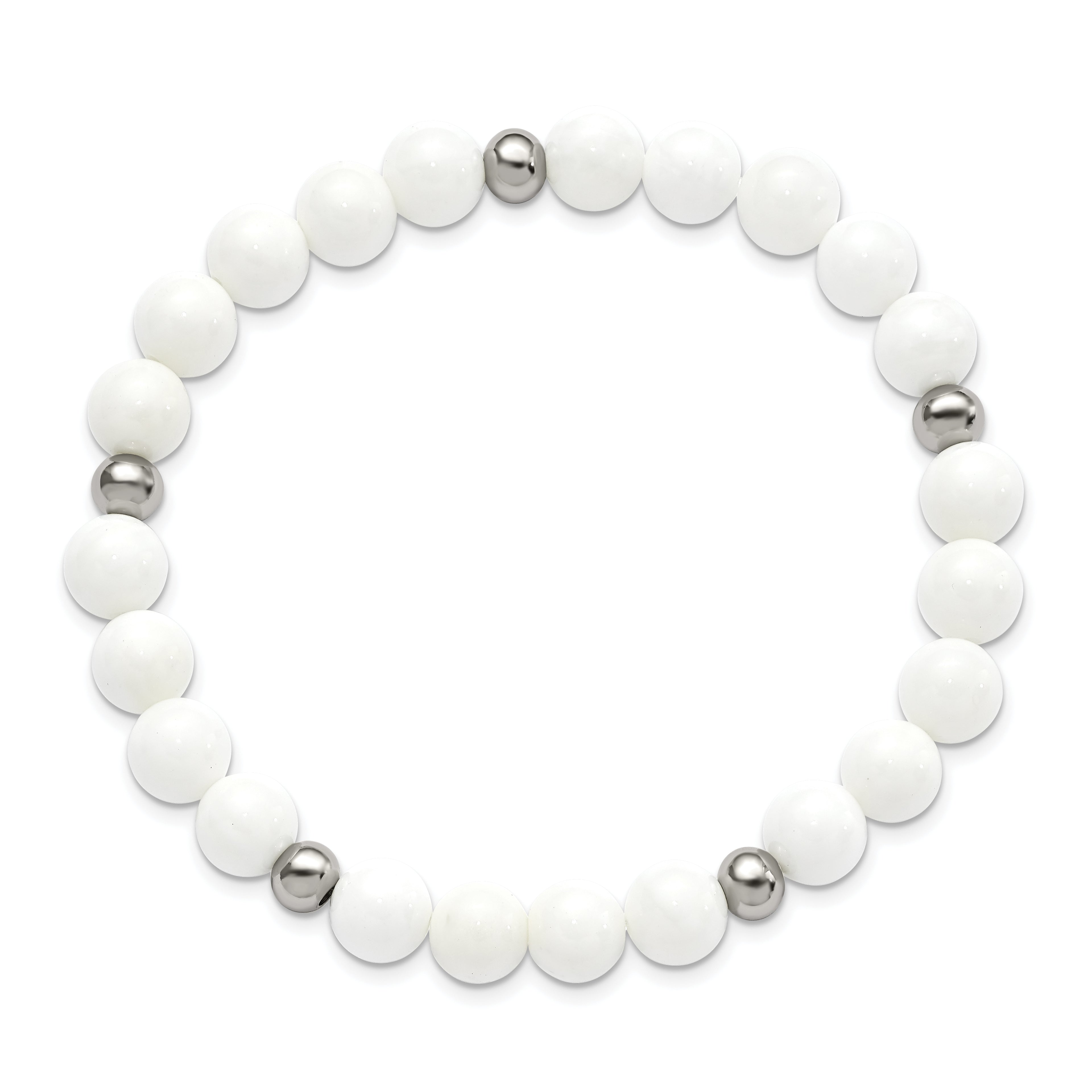 Chisel Stainless Steel Polished 6-8mm White Ceramic Beaded Stretch Bracelet