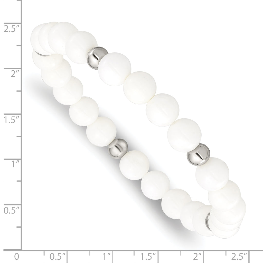 Chisel Stainless Steel Polished 6-8mm White Ceramic Beaded Stretch Bracelet