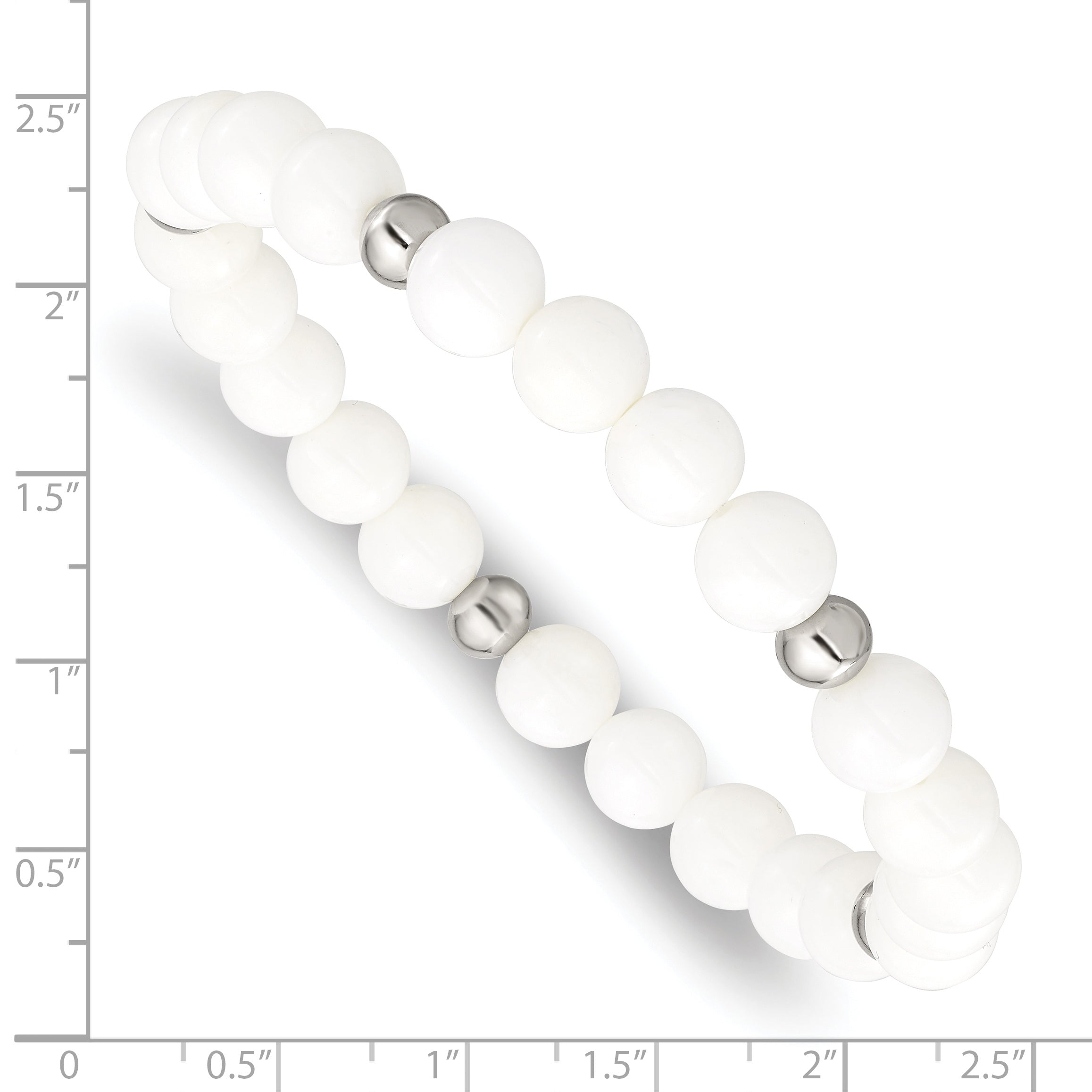 Chisel Stainless Steel Polished 6-8mm White Ceramic Beaded Stretch Bracelet