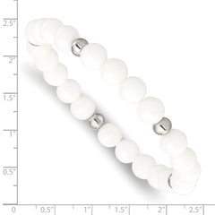 Chisel Stainless Steel Polished 6-8mm White Ceramic Beaded Stretch Bracelet - 7.5